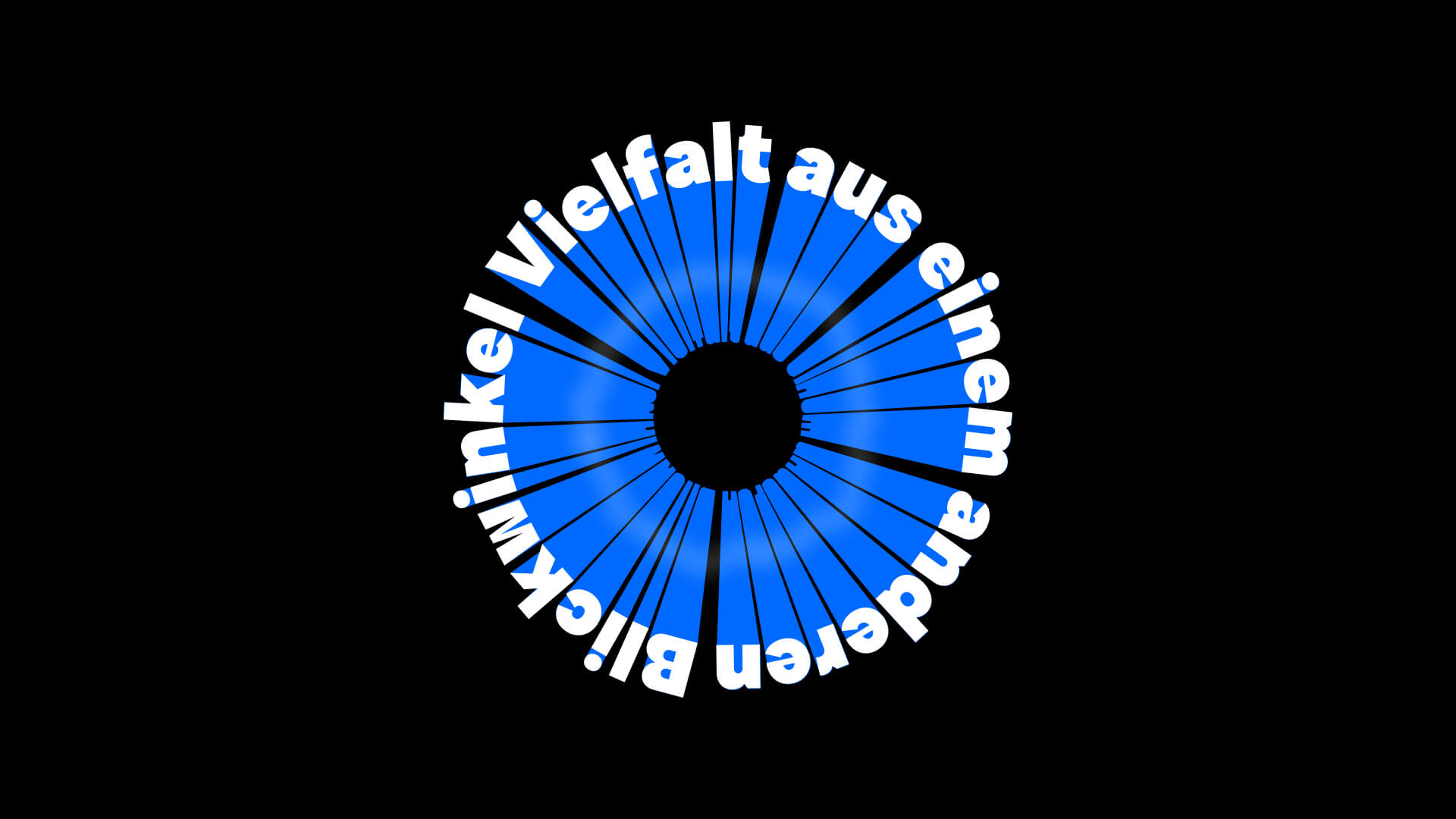 Der runde Schriftzug Vielfalt aus einem anderen Blickwinkel ergibt die Form einer blauen Iris